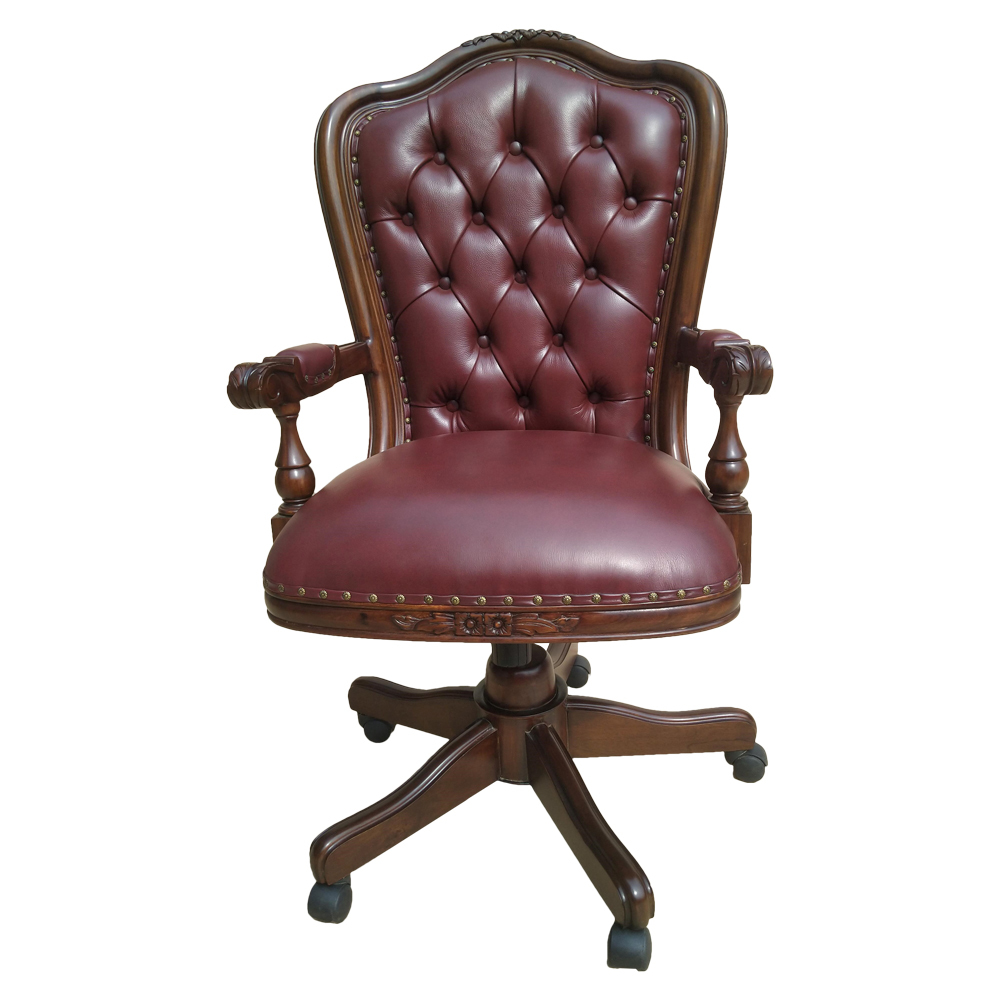 Antique French Louis XVI Style Mahogany Revolving Desk Chair in Leather