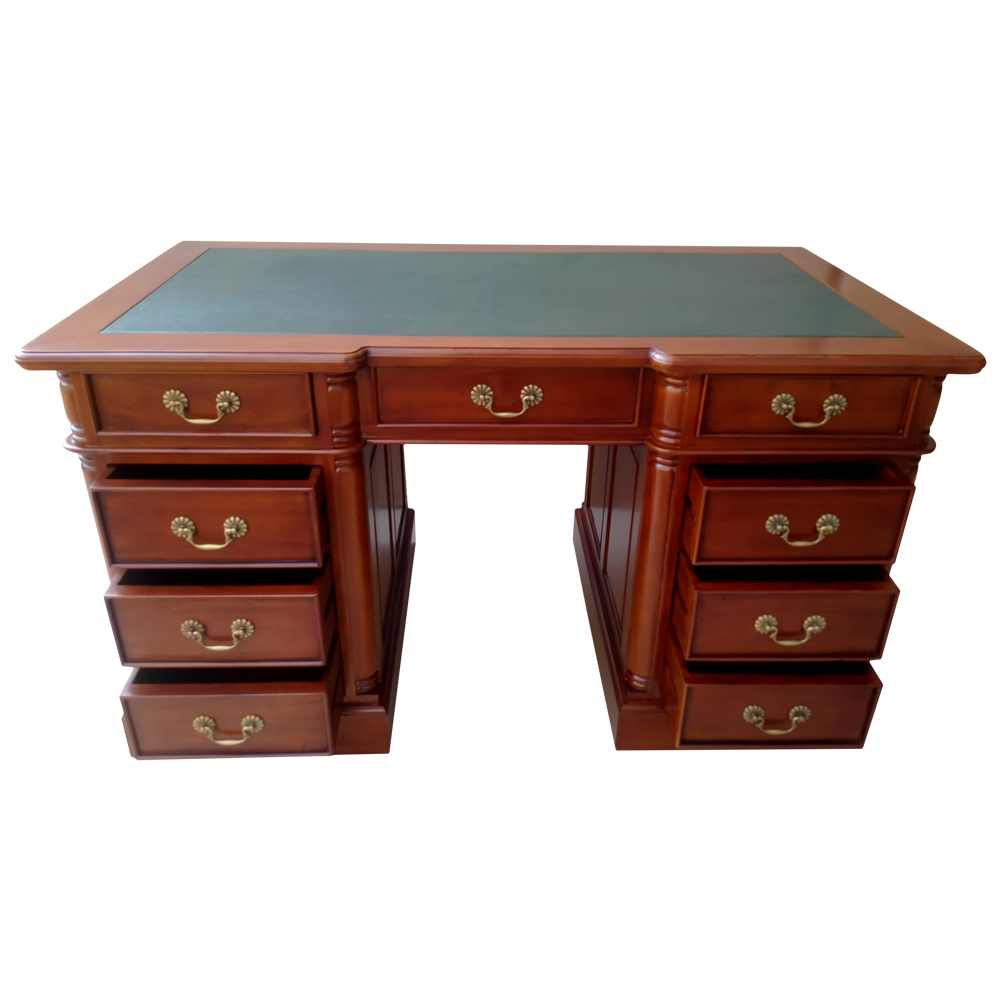 Antique Style Mahogany Wood Office Furniture Desk With 9 Drawers