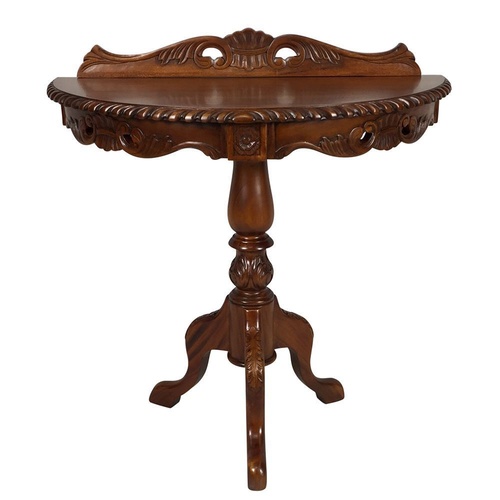 Solid Mahogany Hand Carved Half Moon Hall Table - Antique Style