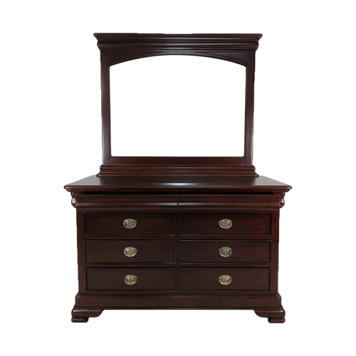 Mahogany Wood Vanessa Chest of Drawers With Mirror / Dresser