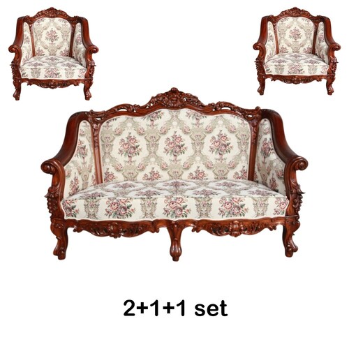 Solid Mahogany Reproduction Monaco Classic Large Carved Lounge Set Sofa 2-1-1